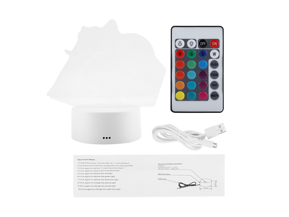 NEVEANCE Lámpara de Mesa Táctil USB 3D con Efecto Visual, Luz Nocturna 7 Colores - Base Blanca + Mando a Distancia