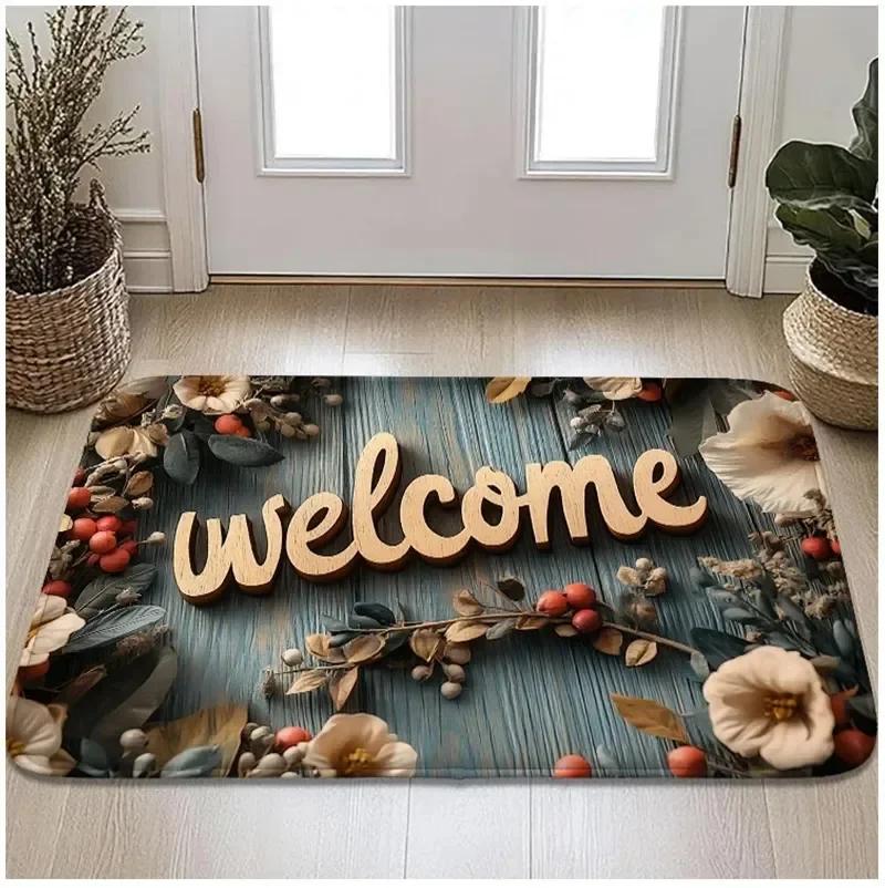 (estilo 3 30x50cm) Felpudo Con Estampado Floral Retro Y Veta De Madera