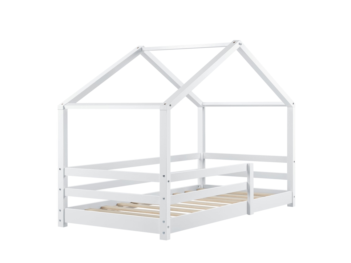 Cama Forma Casa para Niños Con Somier Barras de Seguridad Madera Blanco 80X160 Cm 030005524 MOBIKASA