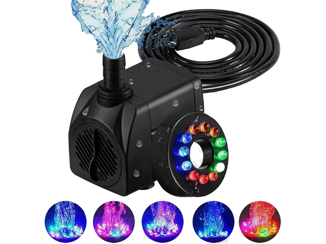 Bomba de agua sumergible para fuente de 16 W y 800 L/h con luz LED de 12 colores y aspersor tipo hongo Siurn.
