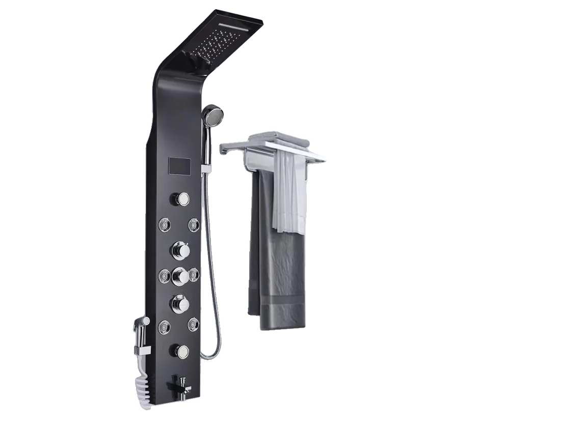 Panel de ducha con función de lluvia y cascada, luz LED con indicador de temperatura, 8009 Negro OEM