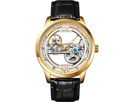 VEANXIN Reloj de Cuerda Impermeable Reloj de Cuero Steampunk Hueco-Oro y plata