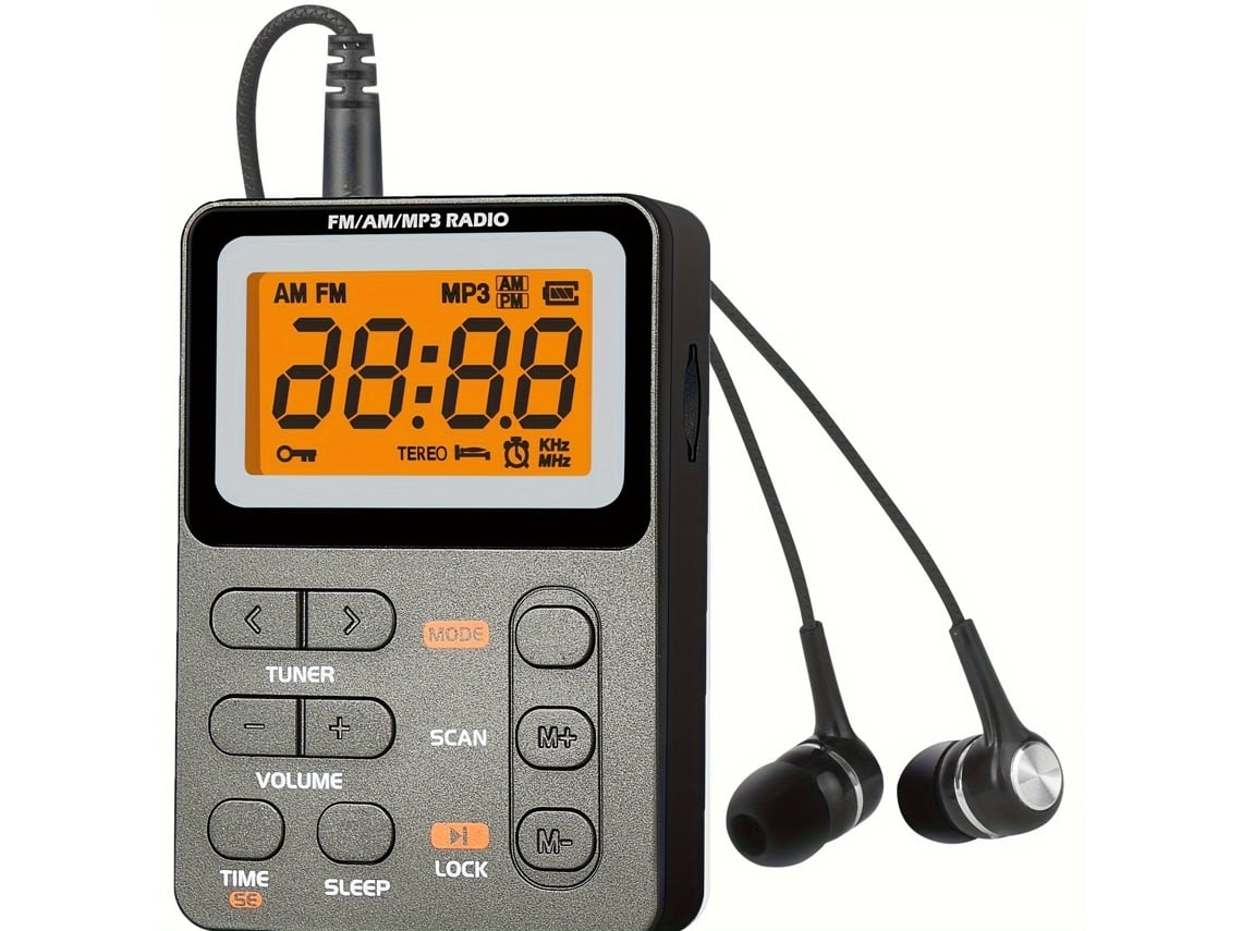 Saisiyiky - Radio portátil con reproductor de MP3 y auriculares FM/AM/MP3 para deportes al aire libre, ocio y entretenimiento.