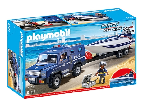 PLAYMOBIL Police: Camión de policía con lancha rápida (Edad Mínima: 4)