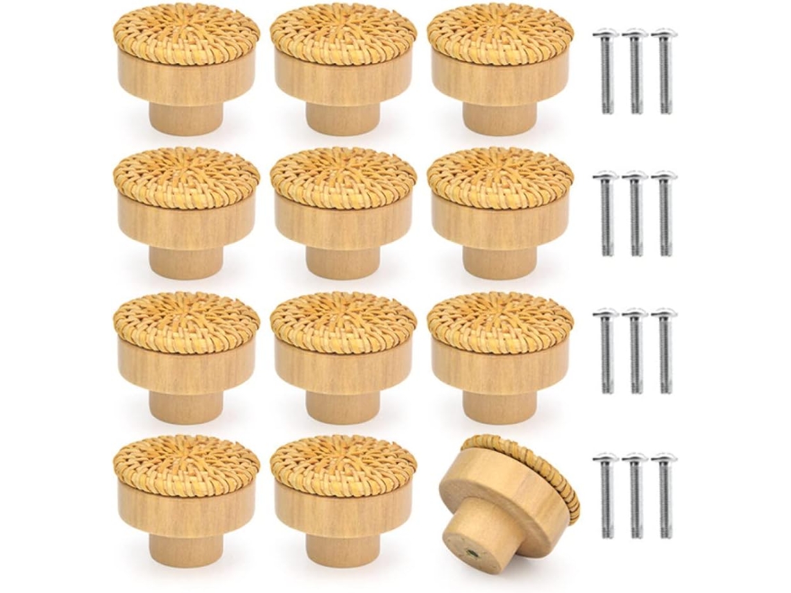 12 Tiradores De Muebles De Ratán De Madera Natural Para Cajones Youther Y