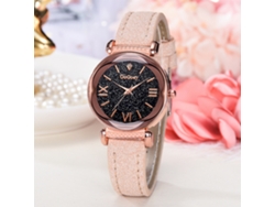 Reloj De Pulsera De Cuarzo Para Mujer Con Esfera De Cielo Estrellado Y Números Romanos, Correa De Pu Beige.