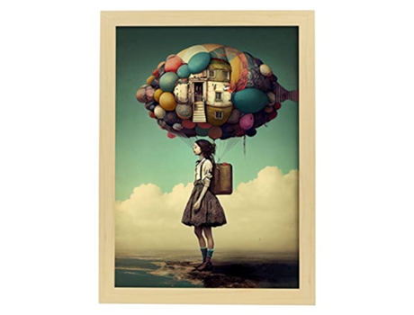 NACNIC Poster Nube De Globos En Estilo Surrealismo Cinematográfico Ilustraciones Y Grabados De Historieta Abstracta Y Artística A3 Marcos Madera