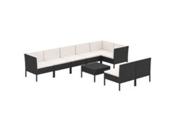Conjunto 9 de muebles de jardín VIDAXL y cojines ratán sintético negro