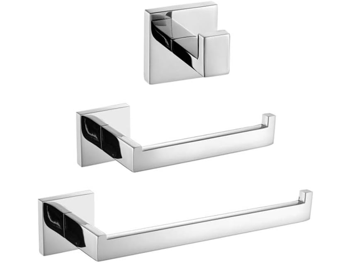 Juego de accesorios de baño de 3 piezas, soporte de acero inoxidable para papel higiénico, toallero, barra/soporte, gancho para bata, montaje en pared