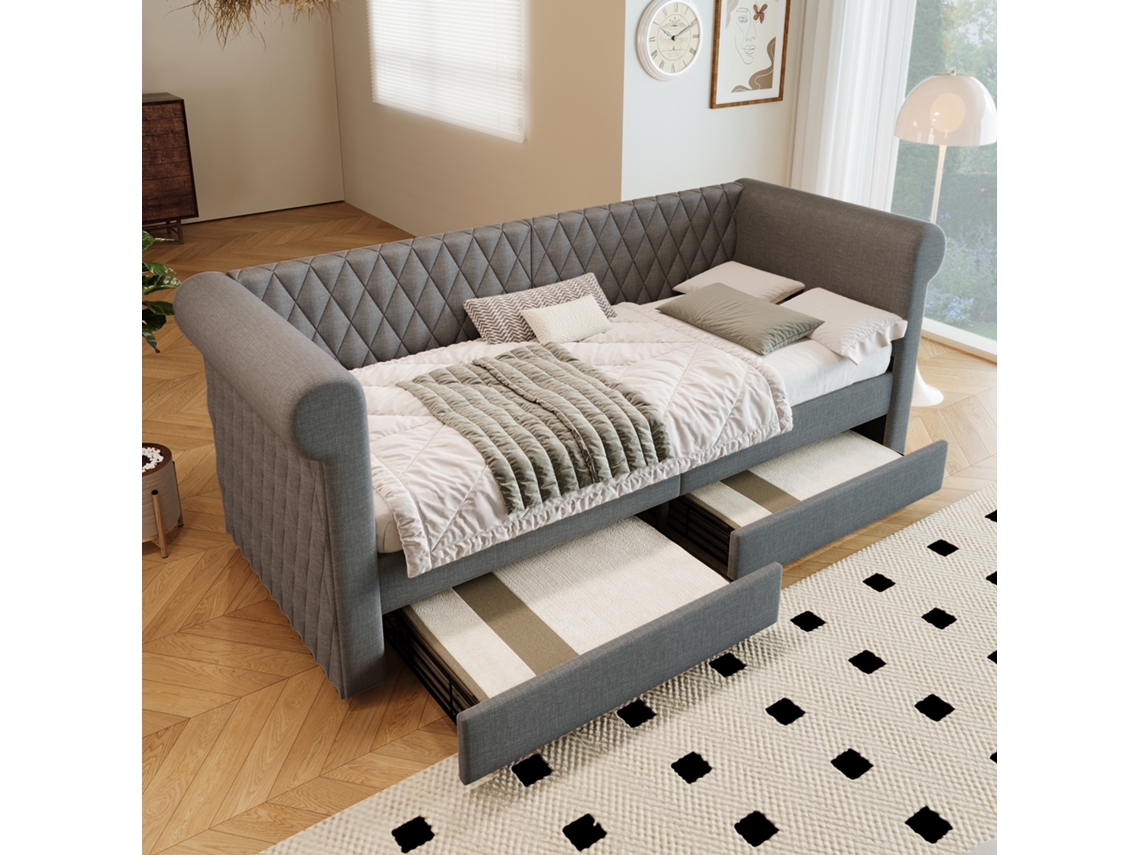Cabecero vintage tapizado para cama, sofá cama, 90 x 200 cm, color gris, sin colchón