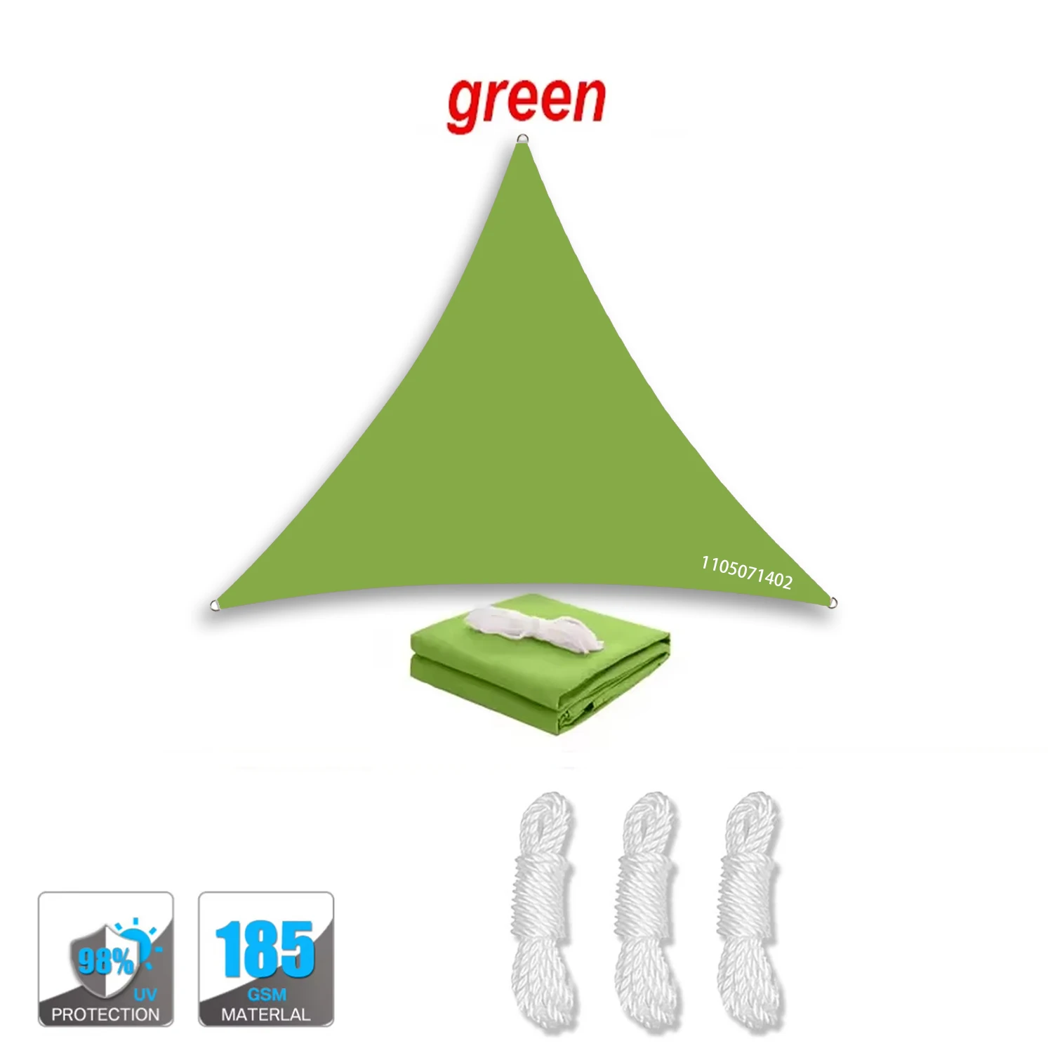 (verde, 3x3x3m) Toldo Triangular Impermeable, Resistente A La Lluvia, Apto Para Balcones, Patios Y Uso Exterior.