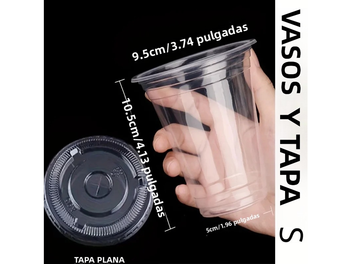 Juego de 50 vasos de plástico desechables con tapa. MDUG (355 ml)