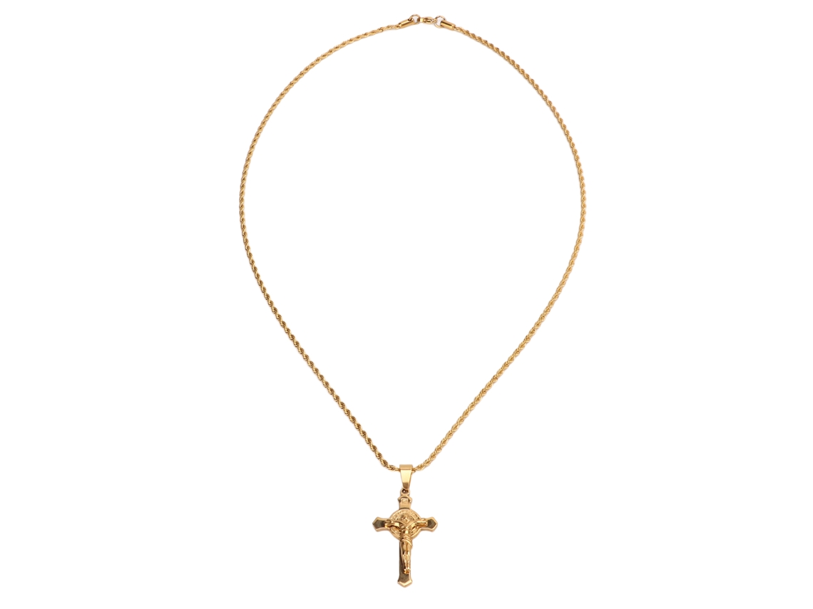 Collar Con Crucifijo Católico De Latón Chapado En Oro De 60 Cm, Estilo Sencillo, Para Hombre.
