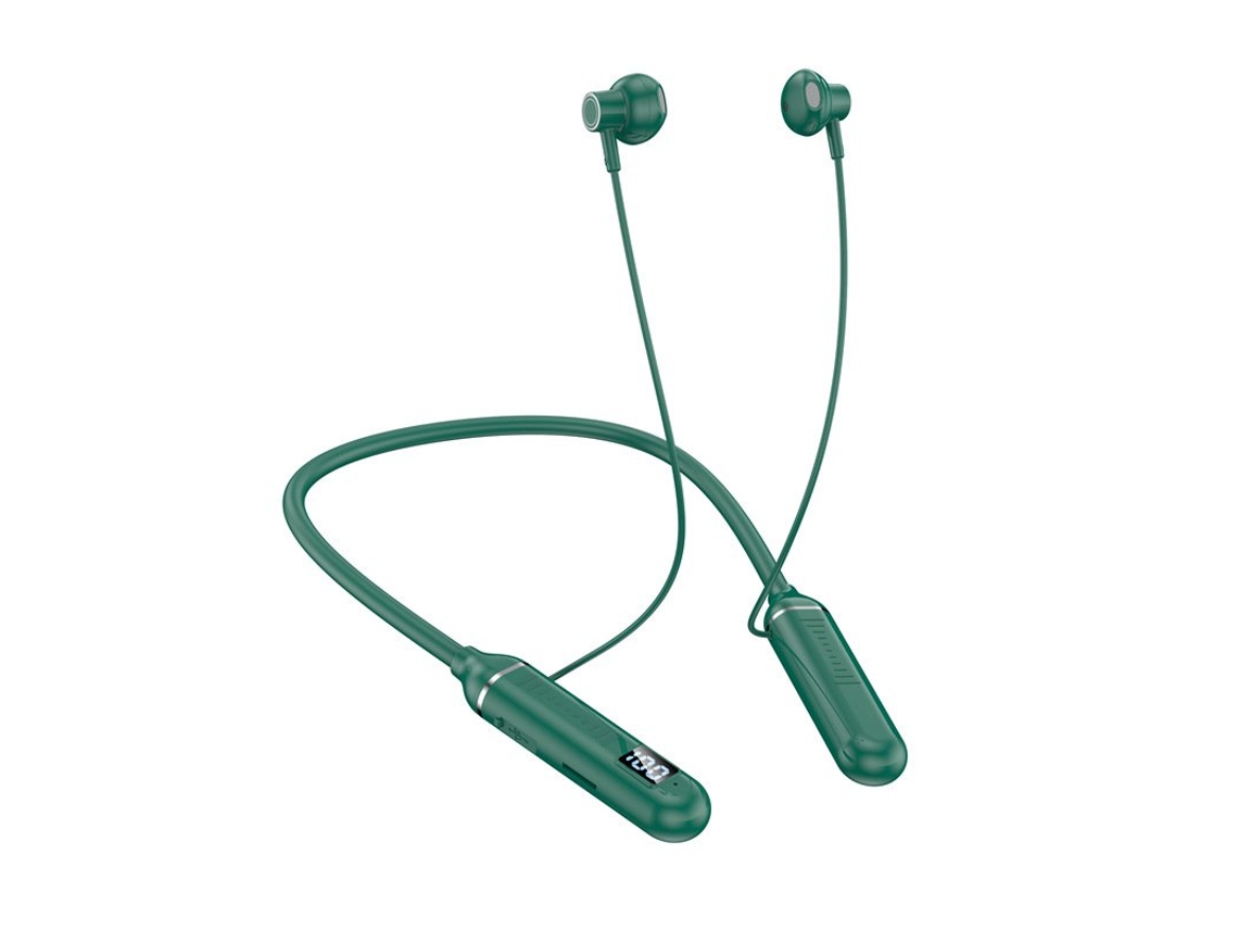 Auriculares Bluetooth Inalámbrico LED Digital Neck-Loop Display Stereo Noise Cancelling BL-021 Verde