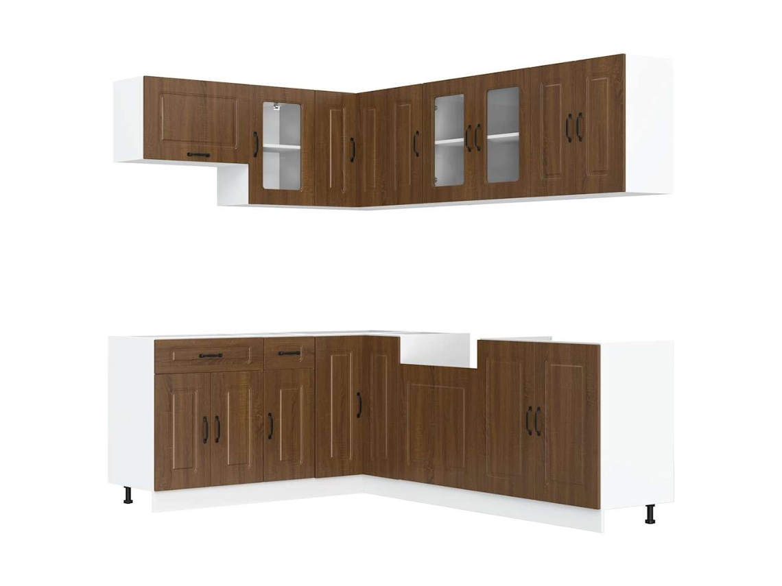 Juego de 11 gabinetes de cocina, roble marrón, EXCLUSIVO DE MAISON
