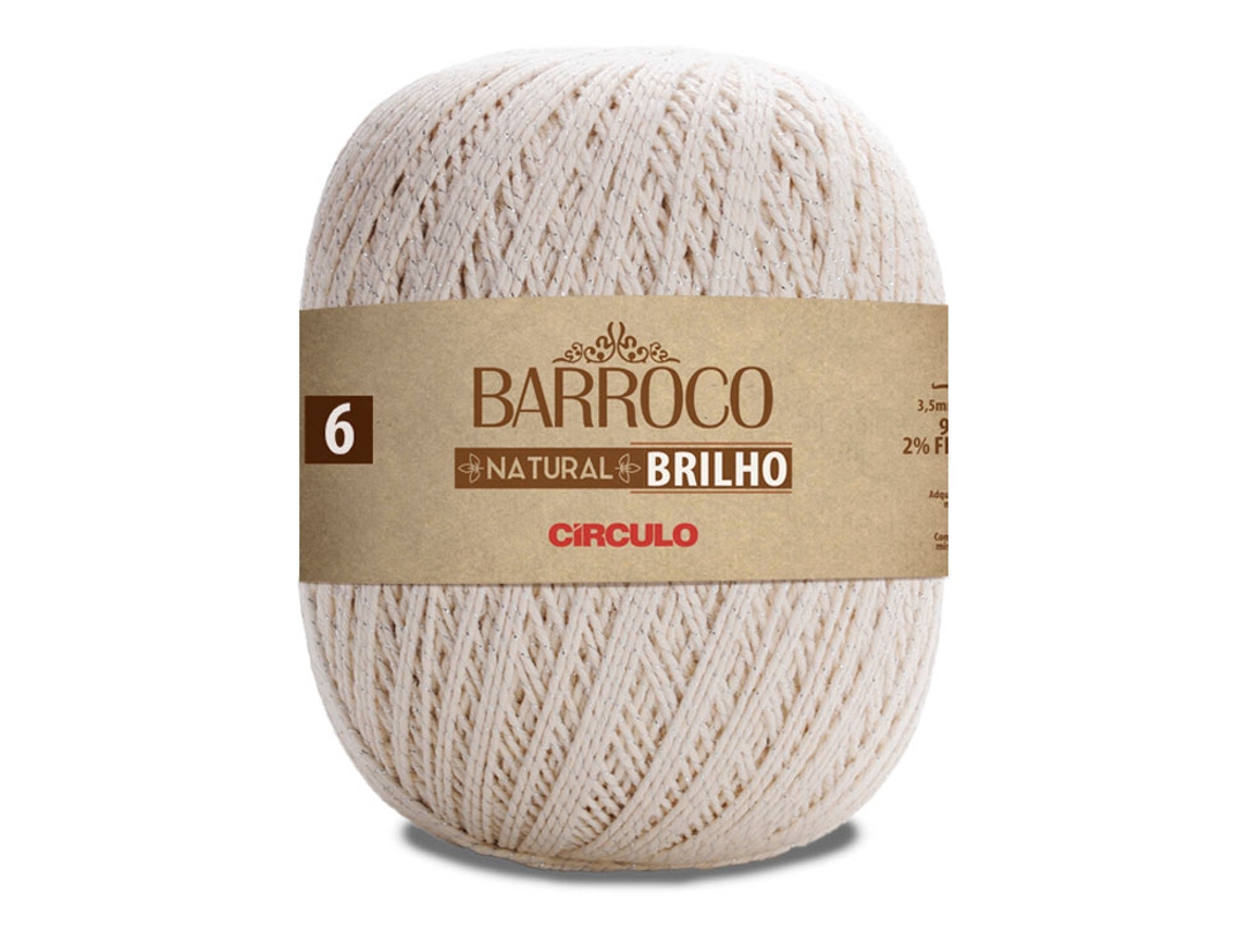 Hilo de ganchillo circular barroco natural número 6 con brillo plateado, 700 g