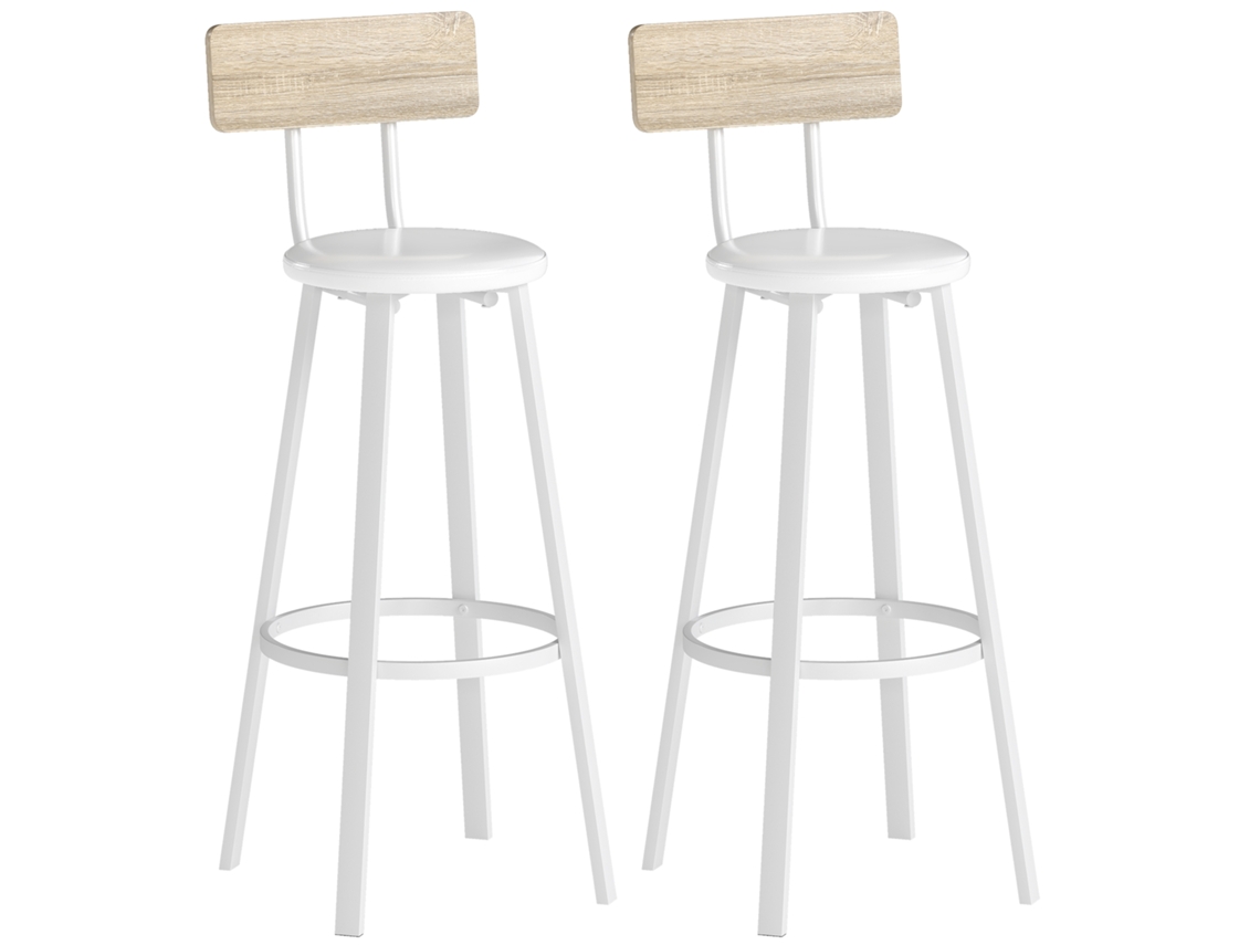 2 Taburetes Altos Tapizados En Pu Blanco Natural