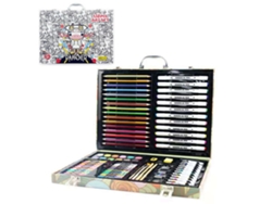 Kit de Bellas Artes con 138 piezas, incluyendo lápices y rotuladores de doble punta, acuarelas, ceras, acrílicos, pinceles y accesorios. Diseño Hip Hop. Dam.