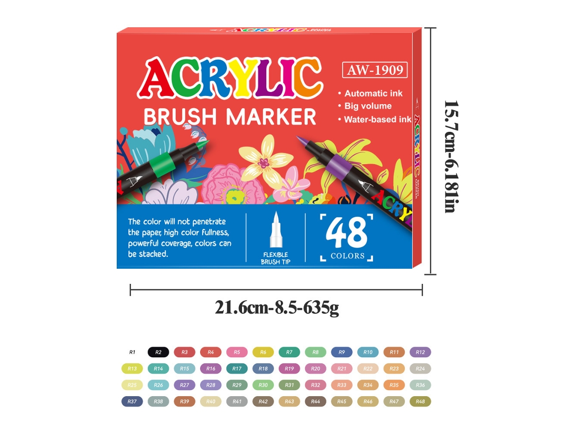 Rotuladores de pintura acrílica para niños, punta suave, 48 colores, Digitallab