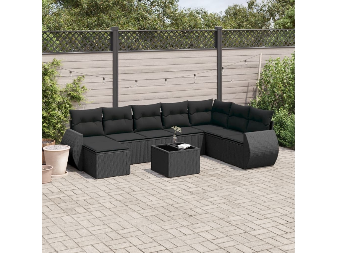 Conjunto de sofás de jardín de 9 piezas DKD Home Decor con cojines de mimbre negros