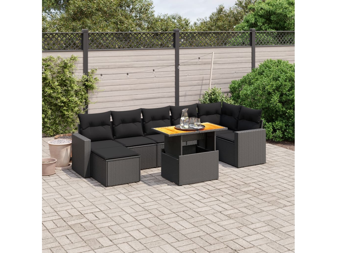 Conjunto de sofá de jardín de 8 piezas con cojines en mimbre sintético negro de DKD Home Decor