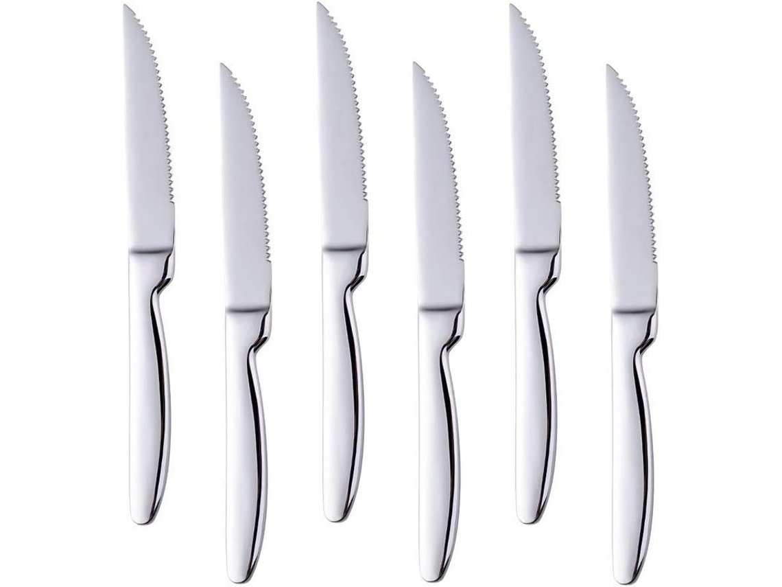 2026-cuchillos De Carne De Acero Inoxidable 18/0, 6 Piezas Afiladas, Diseño Elegante Con Brillo De Espejo, 22 Cm