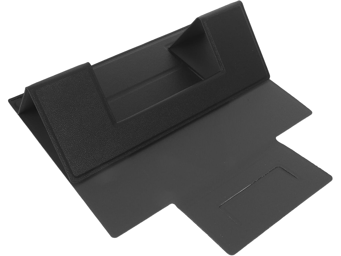 Soporte ajustable para portátil de piel sintética negra con diseño plegable ergonómico para mayor comodidad. SFUSHOS