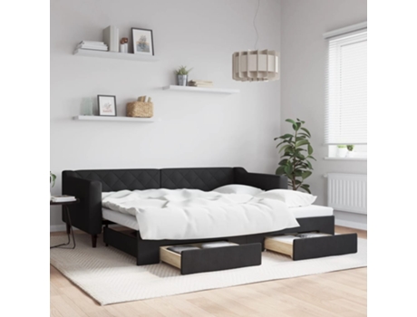 VIDAXL Sofá cama nido con cajones tela negro 90x200 cm