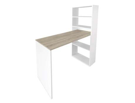 Mesa escritorio estanteria Roy Blanco/Cambria DUERMETE ONLINE (140CM AL X 122CM AN X 50CM L)