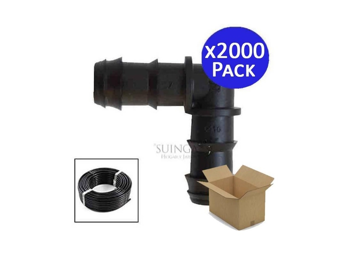 Codo 16Mm Riego Por Goteo Negro Pack 2000 SUINGA