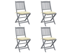 Sillas plegables de exterior de acacia maciza de 4 piezas con cojines DKD Home Decor