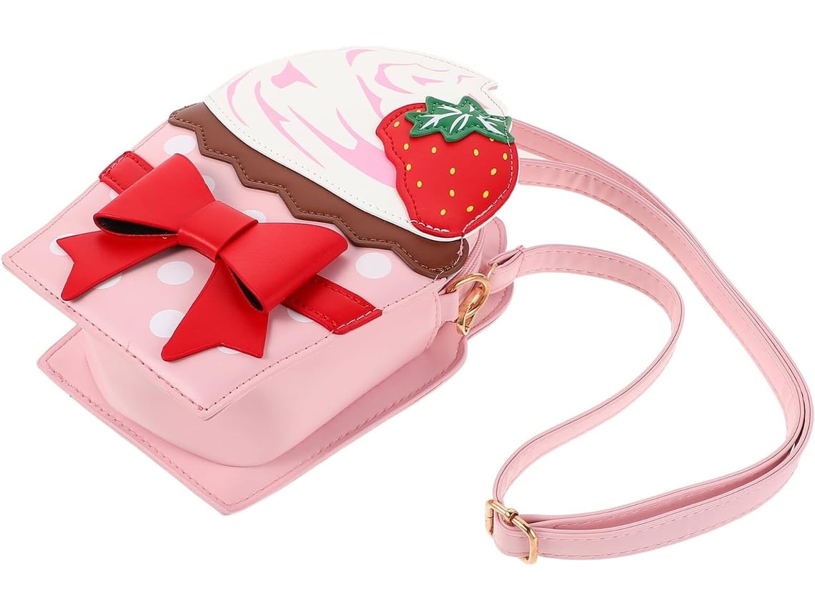 Bolso De Hombro Para Mujer Con Estampado De Fresas En Cuero Pu Duradero, Nudo Elegante, Correa De Hombro Ajustable, Ligero Y