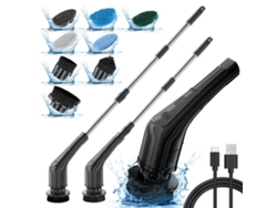 Cepillo De Limpieza Eléctrico Giratorio, 8 Cabezales Intercambiables, 2 Velocidades, Mango Largo Ajustable Czhhmart (negro)