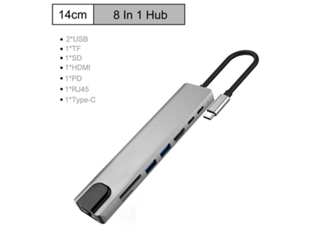Hub de Conectividad: Adaptador USB-C 8 en 1 con HDMI, RJ45 Ethernet Gigabit, Hub USB 3.0, Lector de Tarjetas y Carga PD Gris CHRONUS