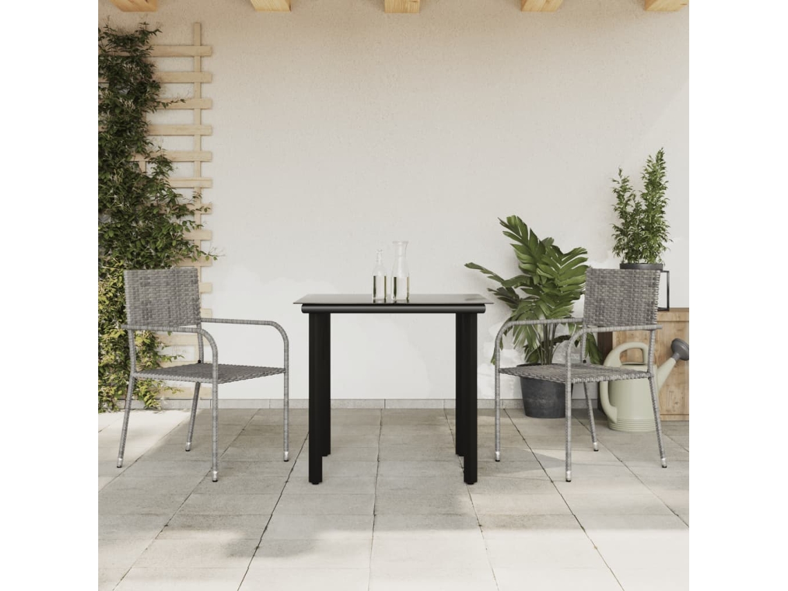 Juego de comedor de jardín de 3 piezas, mimbre sintético y acero, gris/negro, Dkd Home Decor