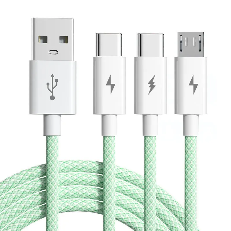 Cable De Datos Trenzado Macarone 3 En 1 De 66 W Con Carga Súper Rápida (verde, 1,2 M)