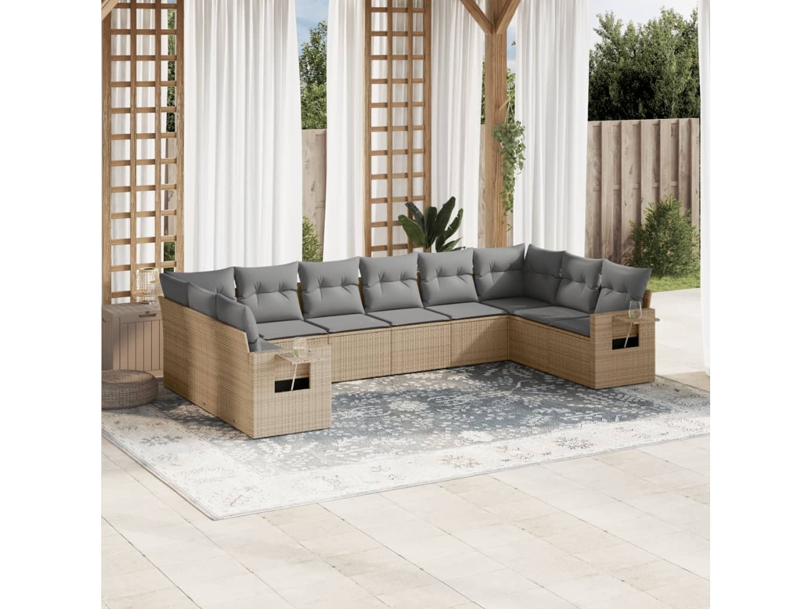 Conjunto de 10 sofás de jardín con cojines de mimbre beige de DKD Home Decor