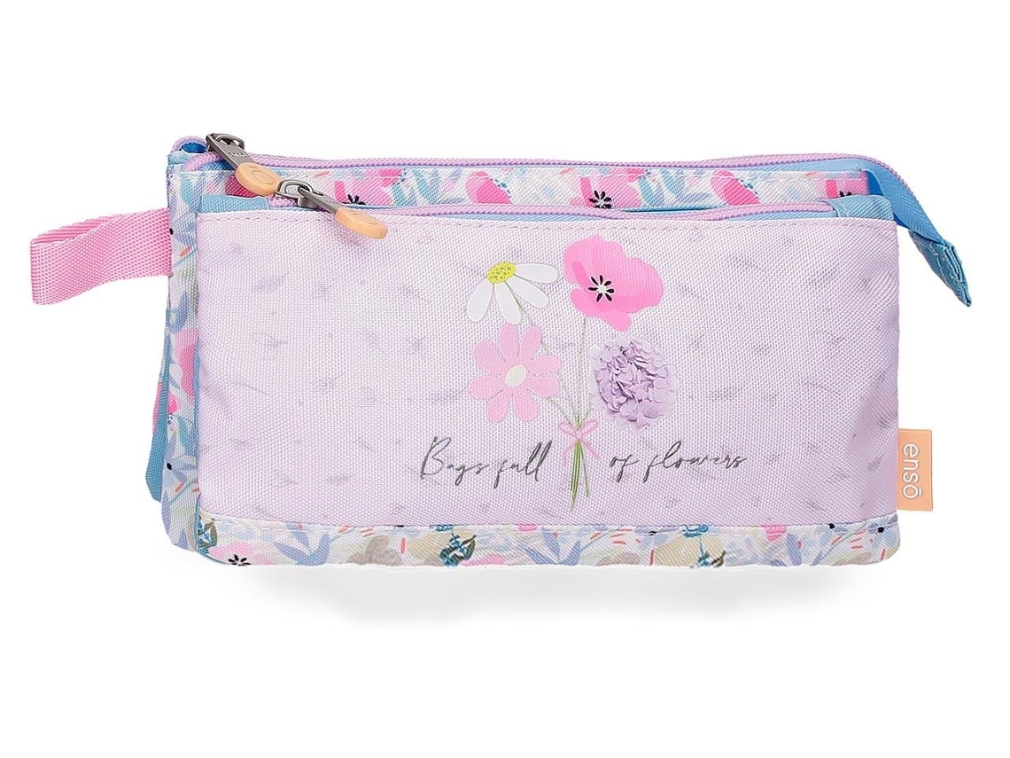 Estuche para lápices Enso de poliéster rosa claro lleno de flores