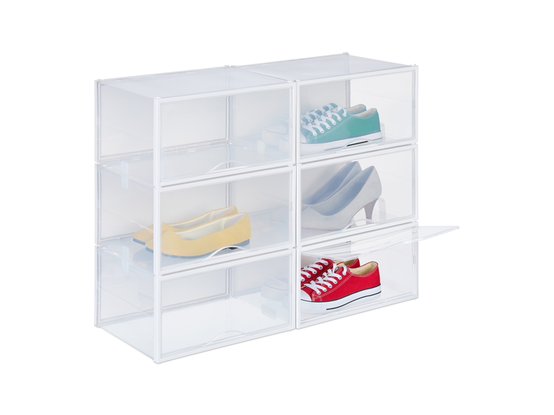 Conjunto De 6 Caixas Para Sapatos Relaxdays, Organizador Empilhável, Para Sapatos Até Ao Nº 48, Transparente