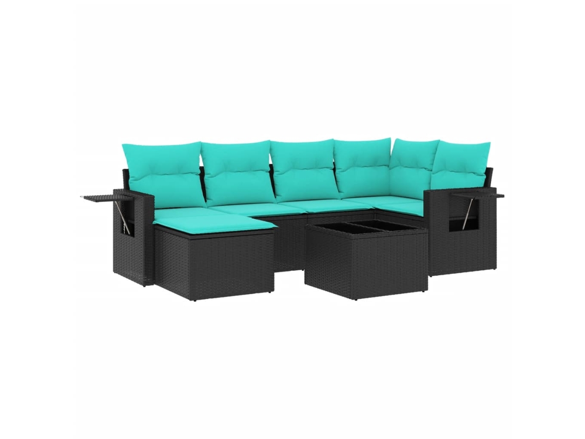 Conjunto de sofá de jardín de 7 piezas con cojines, ratán negro. EXCLUSIVO DE MAISON.
