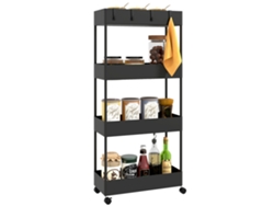 Carrito De Cocina Multiusos Con 4 Niveles, Ruedas, Cestas, Ganchos Y Organizador - Color Negro.