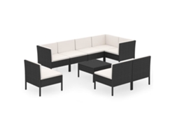 Conjunto 9 de muebles de jardín VIDAXL y cojines ratán sintético negro