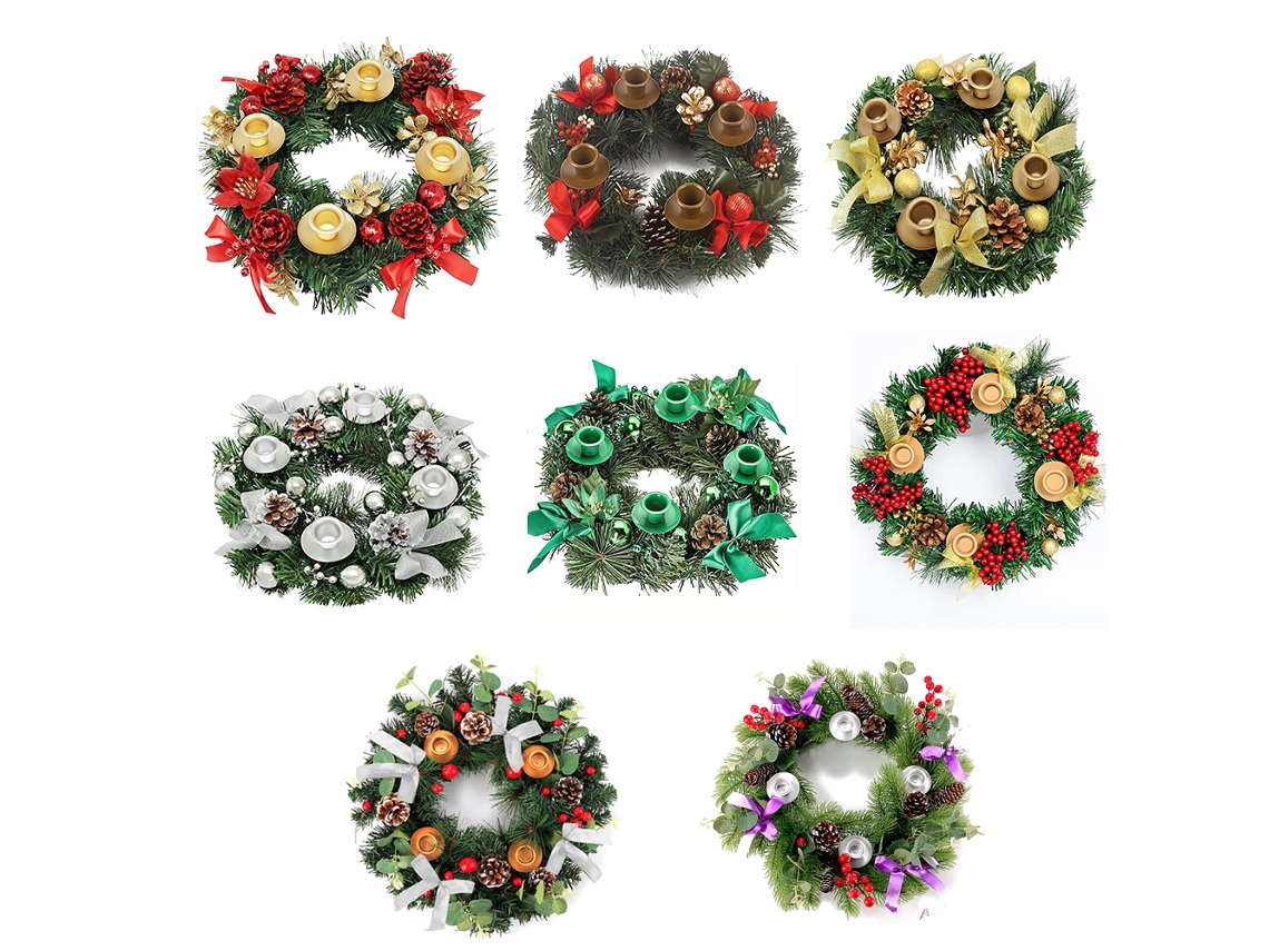 Corona Adviento Navideña 30cm Anillo Portavelas Artificial Con Ribbon Piñas Decoración Hogar Sin Velas