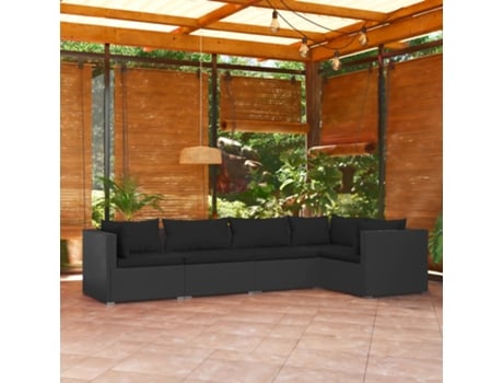 Conjunto 5 de muebles de jardín VIDAXL y cojines ratán sintético negro