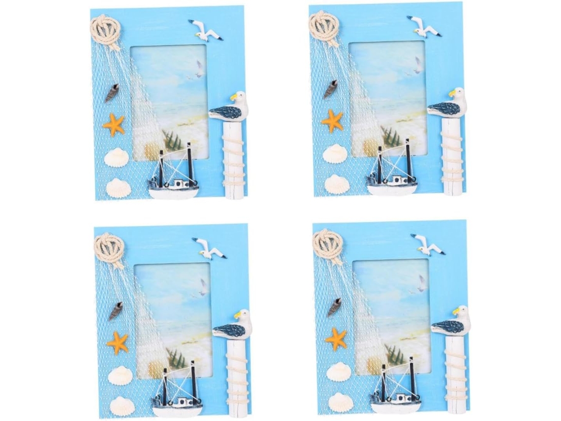 Juego De 4 Marcos De Fotos Estilo Océano - Marcos Náuticos Para Colgar En La Pared, Ideales Para Decorar Mesas Y Exhibir Objetos.