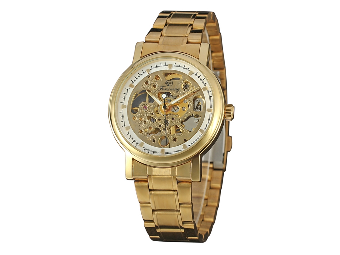 Reloj Hombre Forsining De Moda Hueco Correa Acero Inoxidable Oro Blanco