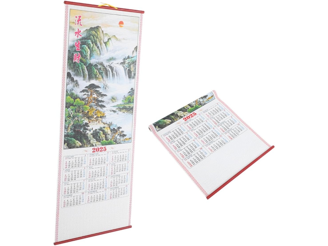 Juego de 2 calendarios de pared 2025, Año de la Serpiente, calendario tradicional chino en papel imitación ratán con Gokoco