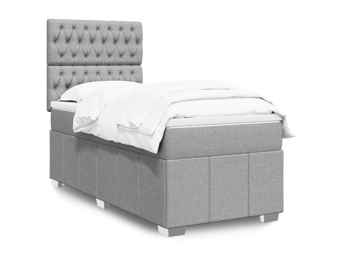 Cama box spring con colchón tela gris claro 90x190 cm