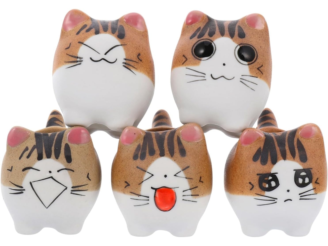 5 Macetas De Cerámica Con Forma De Gato Para Suculentas Con Orificio
