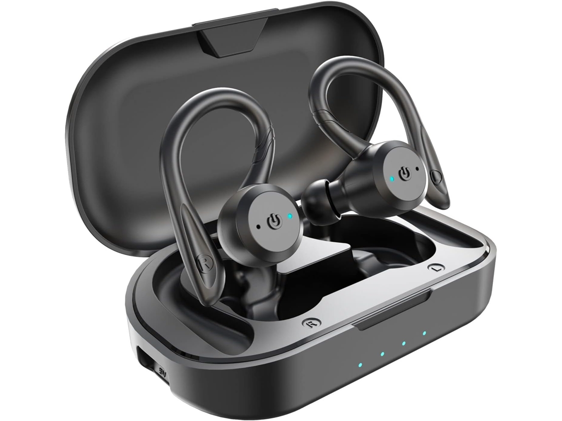Auriculares inalámbricos con carga integrada, diseño resistente al agua, Bluetooth, color negro